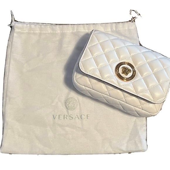 VERSACE WHITE NAPPA LEATHER QUILTED MEDUSA FLAP SHOULDER BAG BRAND NEW - Picture 4 of 16